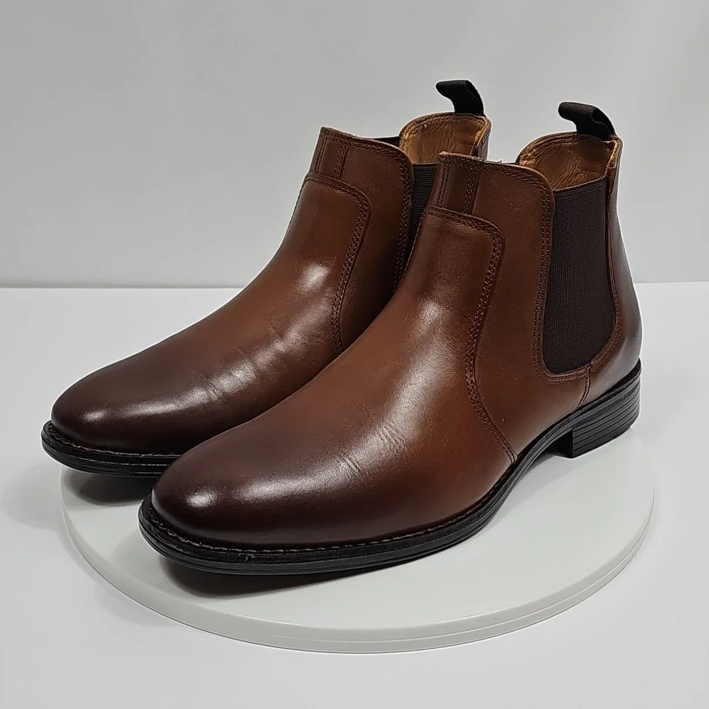 NIB Johnston & Murphy Men's Lewis Chelsea Boots 8.5 Tan Full Grain Leather